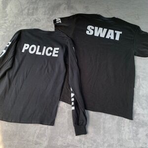 SWAT (L) Police (S) Graphic T-Shirt Bundle Black Short and Long Sleeve Size S
